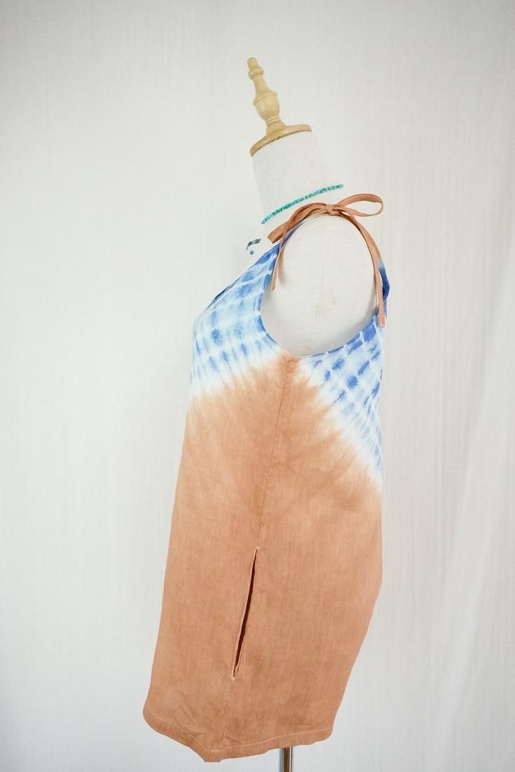 French Linen  Short Rompers  Terracotta x Deepblue