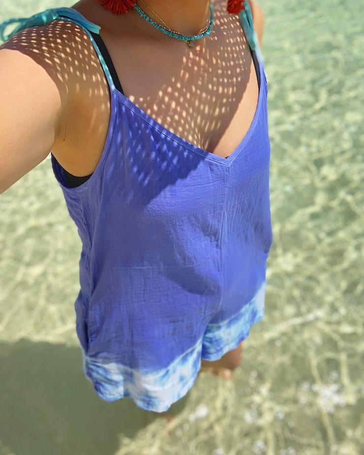 French Linen  Short Rompers  Terracotta x Deepblue