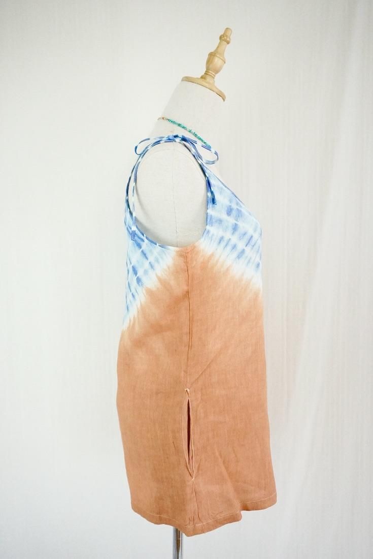 French Linen  Short Rompers  Terracotta x Deepblue
