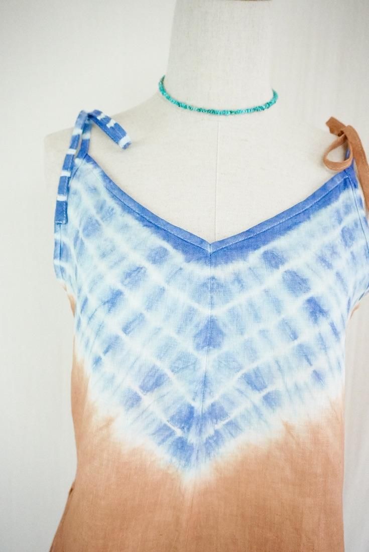 French Linen  Short Rompers  Terracotta x Deepblue