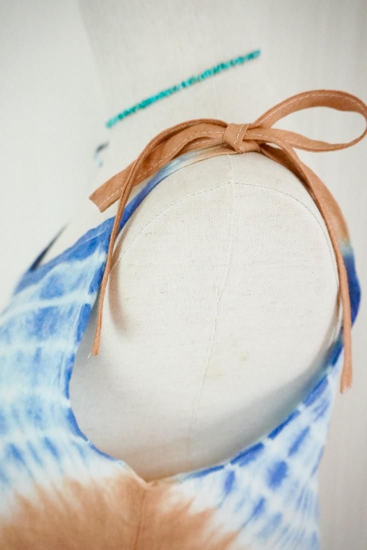 French Linen  Short Rompers  Terracotta x Deepblue