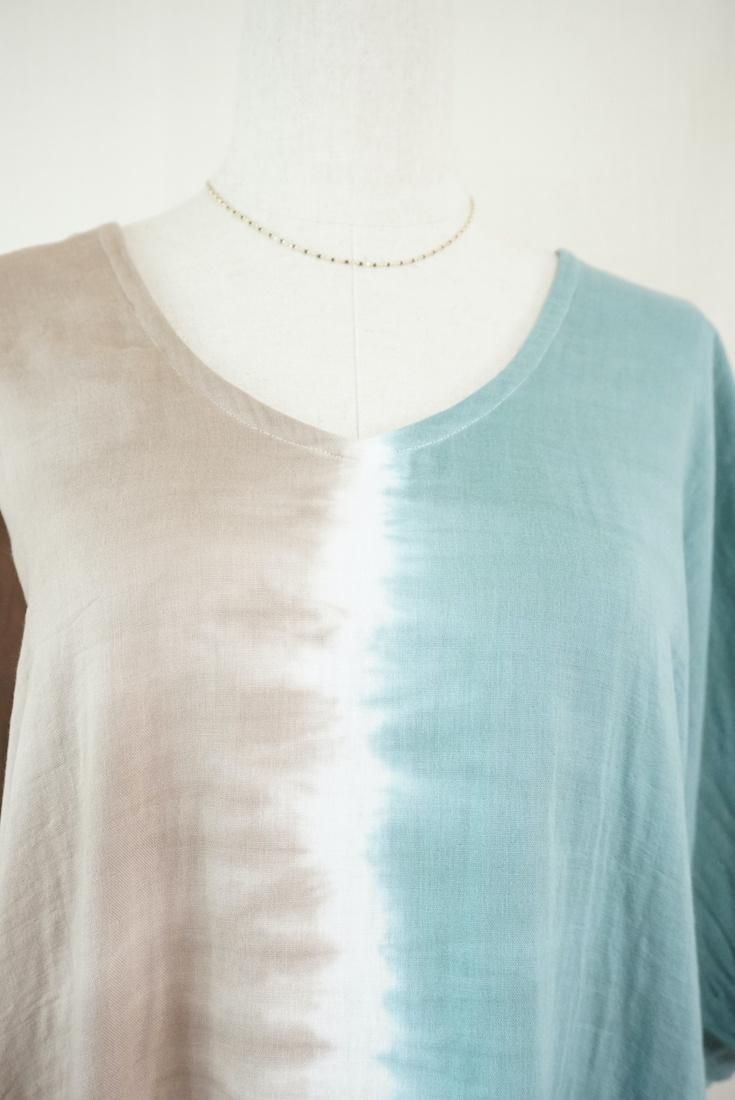 W-gauze Short Relax Dress “Deepgreen x Espresso”