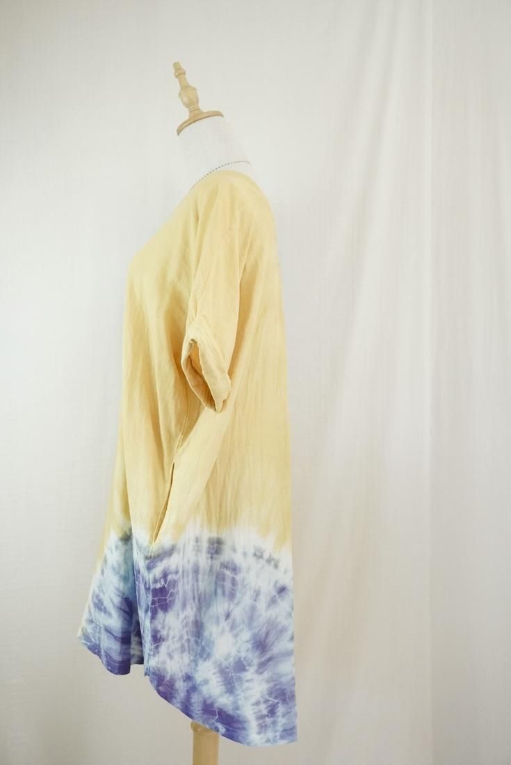 W-gauze Short Relax Dress Mustard x Lavender