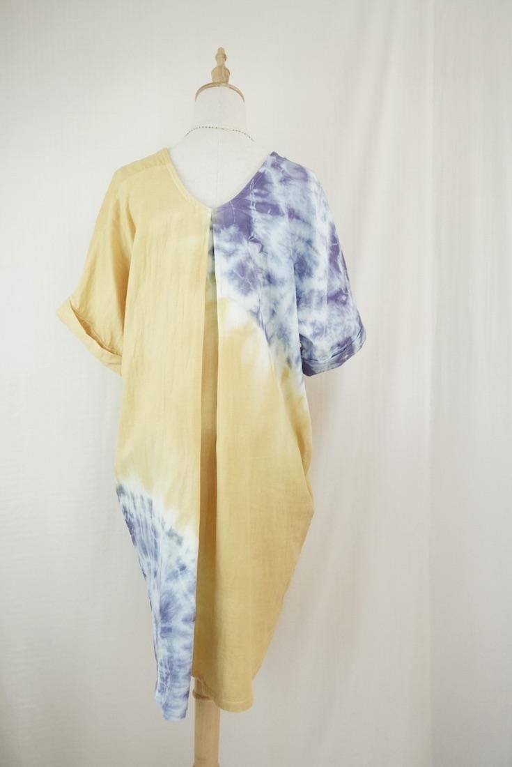 W-gauze Short Relax Dress Mustard x Lavender