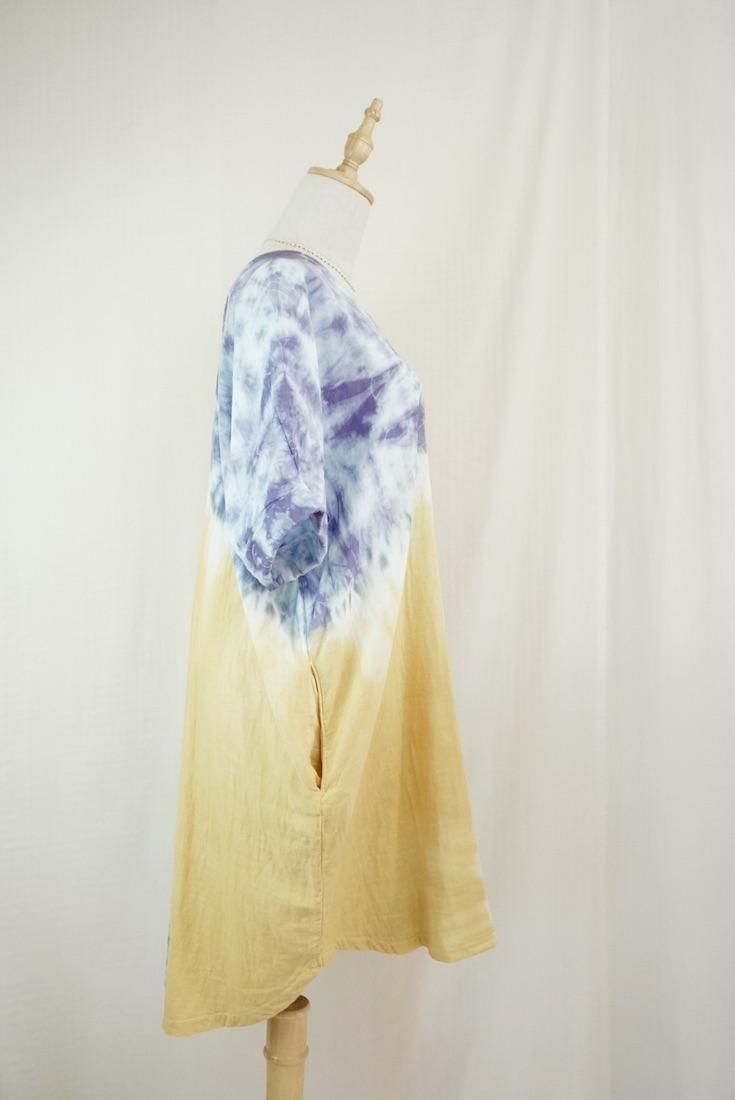 W-gauze Short Relax Dress Mustard x Lavender