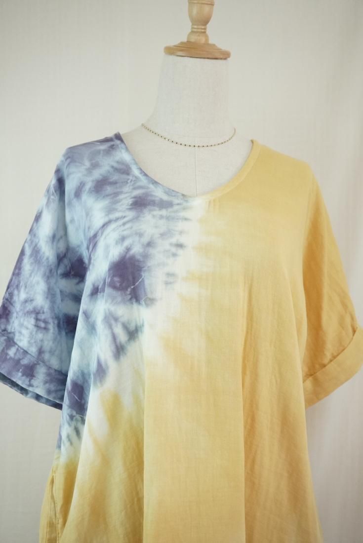 W-gauze Short Relax Dress Mustard x Lavender