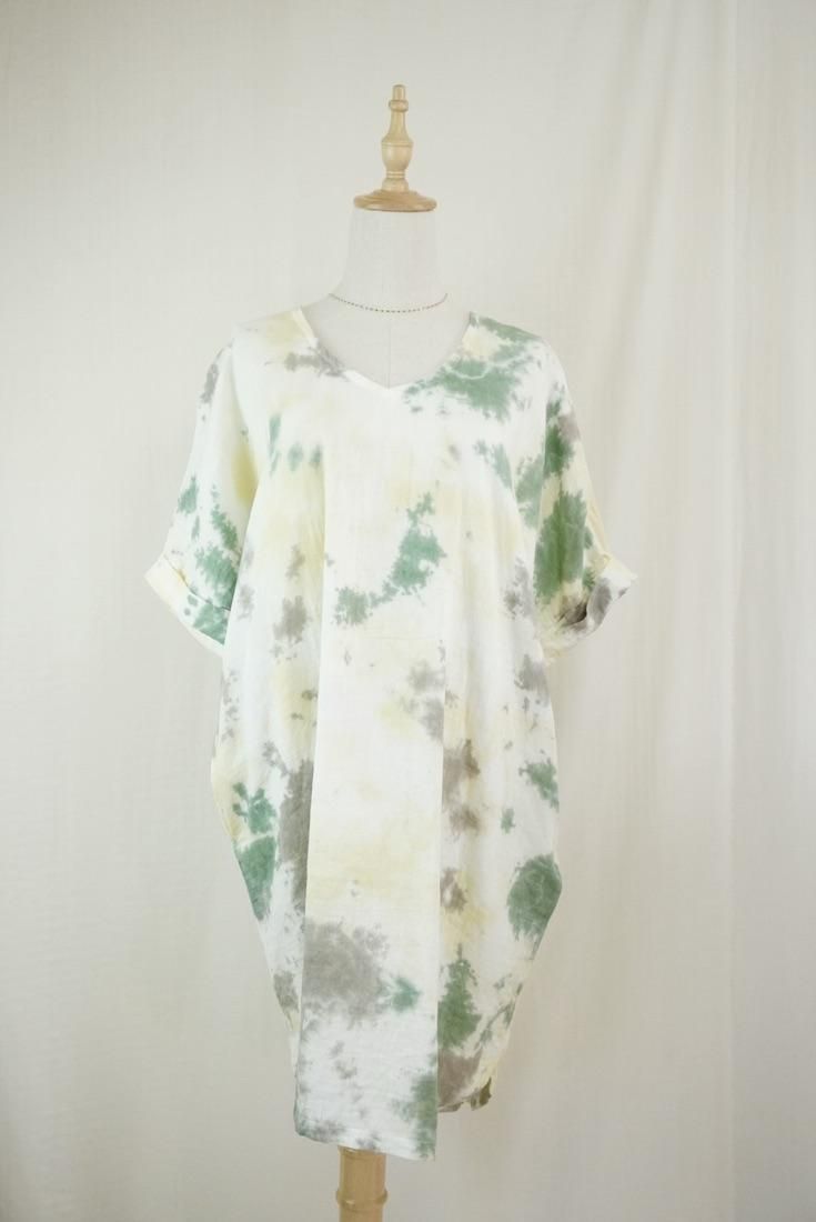 W-gauze Short Relax Dress Custard x Junglegreen x Taupe 