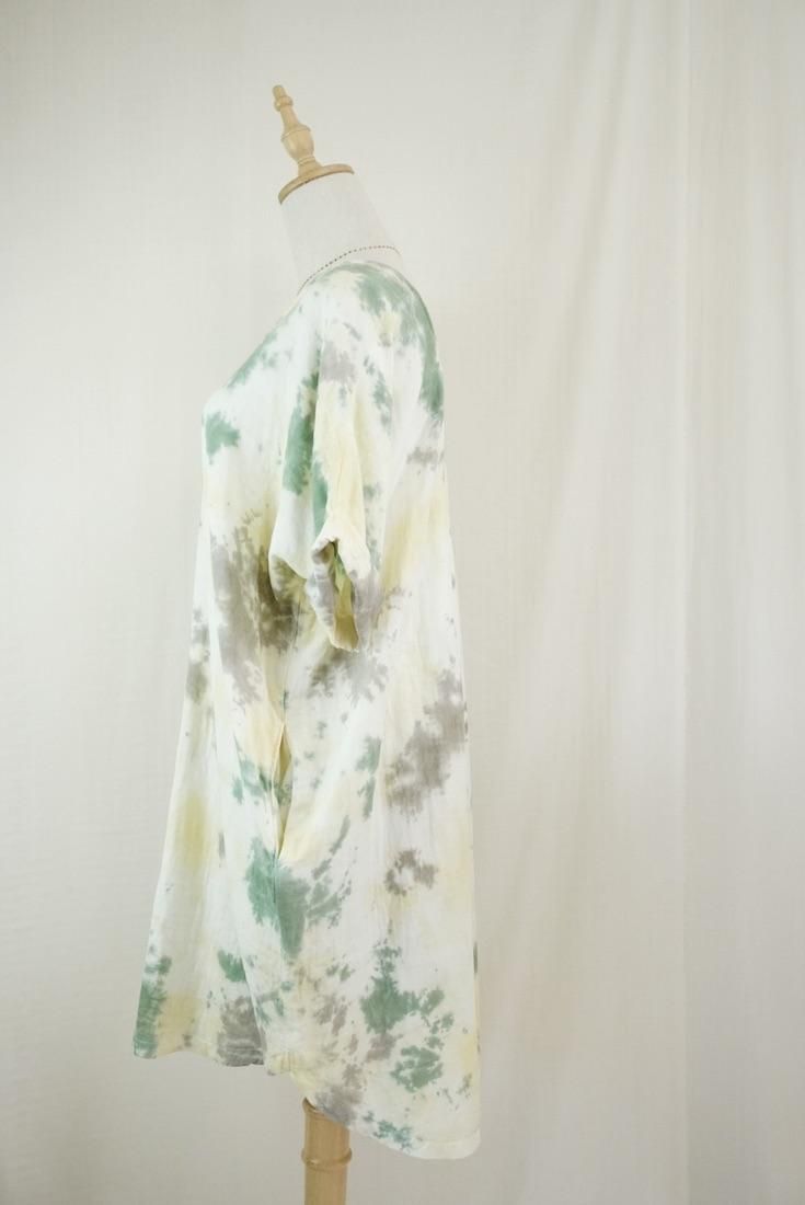 W-gauze Short Relax Dress Custard x Junglegreen x Taupe 
