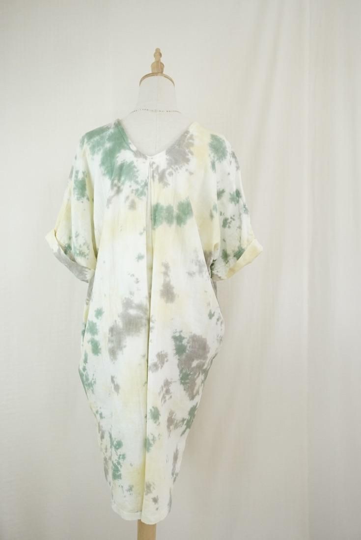 W-gauze Short Relax Dress Custard x Junglegreen x Taupe 