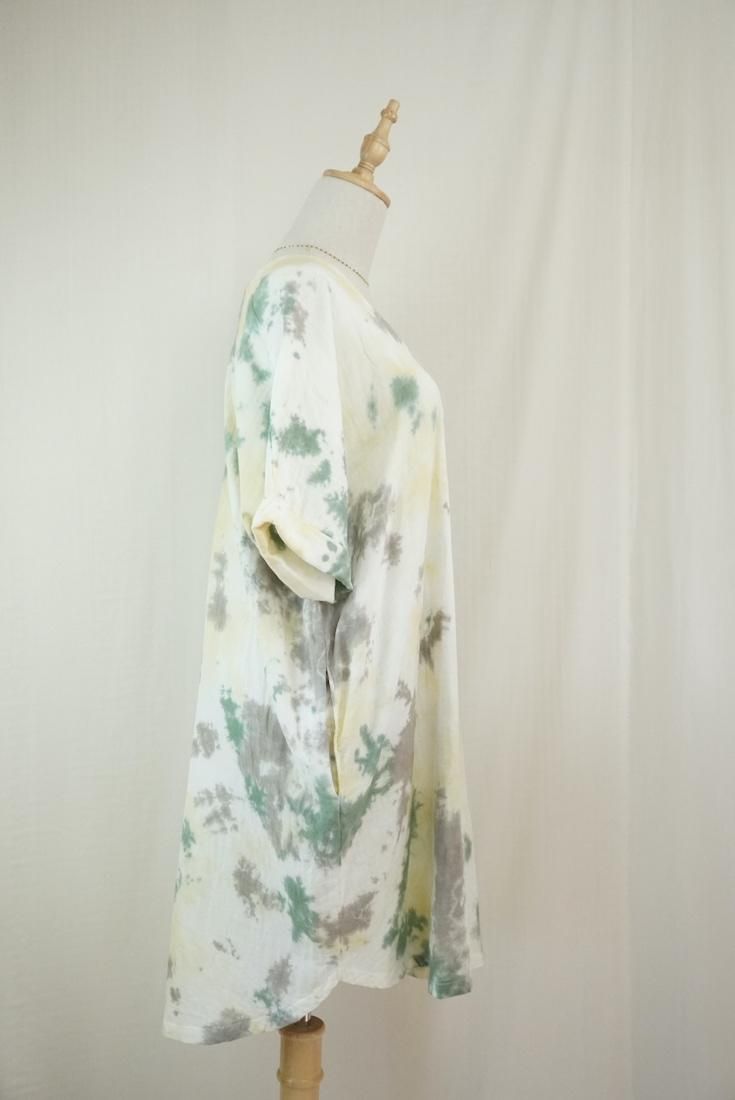 W-gauze Short Relax Dress Custard x Junglegreen x Taupe 