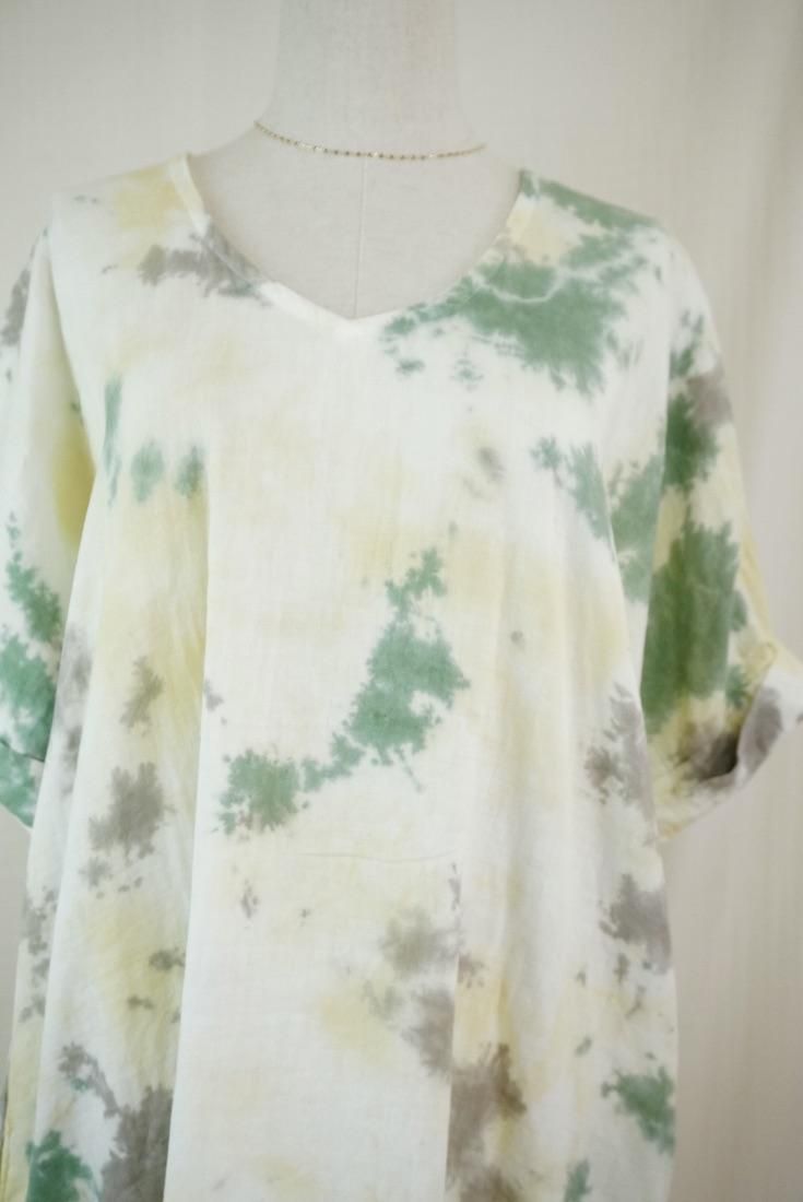 W-gauze Short Relax Dress Custard x Junglegreen x Taupe 