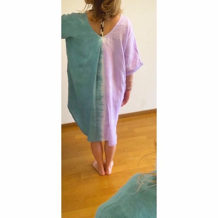 W-gauze Short Relax Dress Custard x Junglegreen x Taupe 