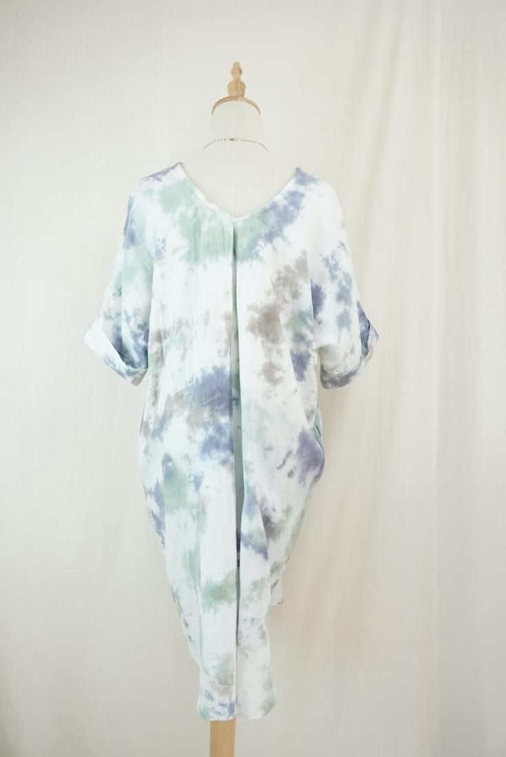 W-gauze Short Relax Dress Lavender x Pistachio x Taupe 