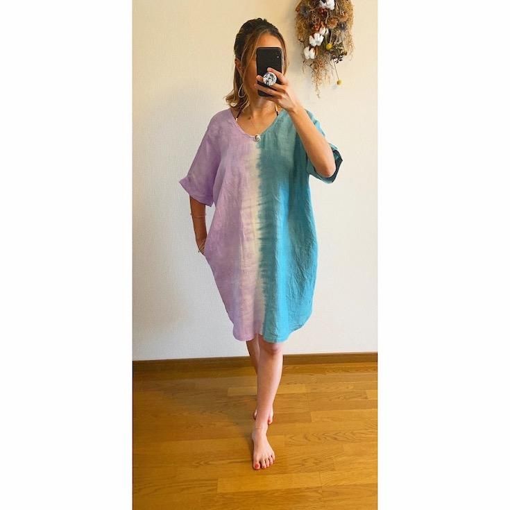 W-gauze Short Relax Dress Lavender x Pistachio x Taupe 