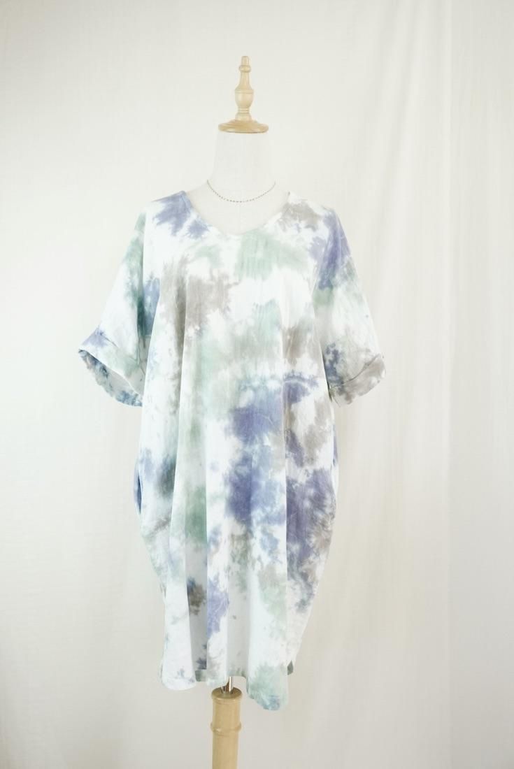 W-gauze Short Relax Dress Lavender x Pistachio x Taupe 