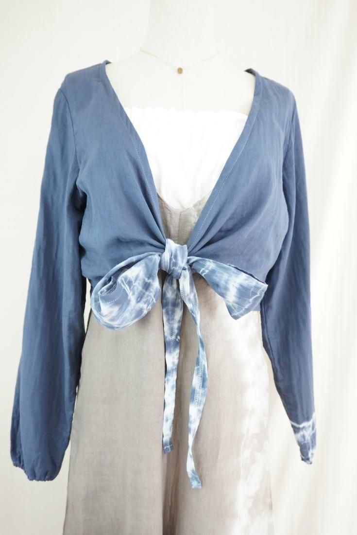 W gauze Ribbon Cardigan  Navy 