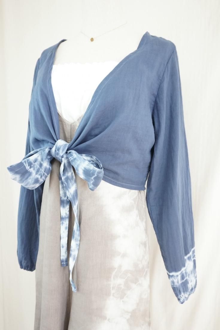 W gauze Ribbon Cardigan  Navy 