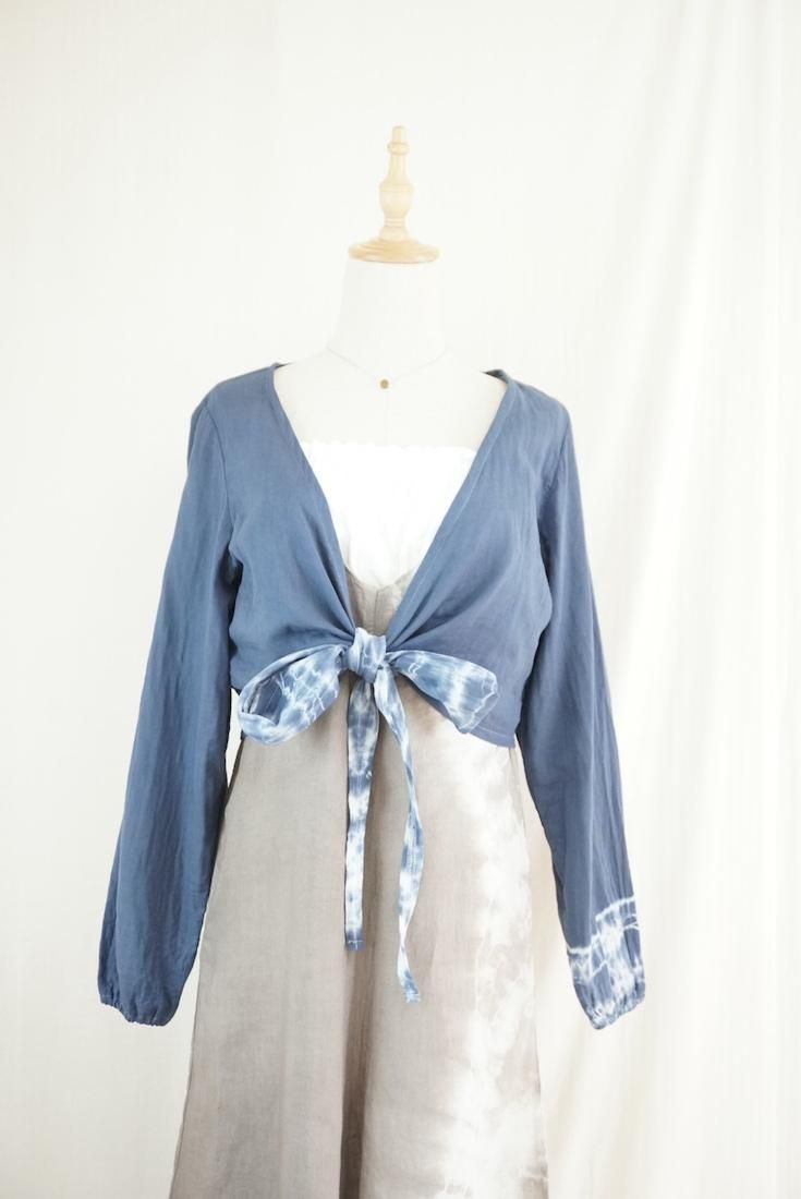 W gauze Ribbon Cardigan  Navy 