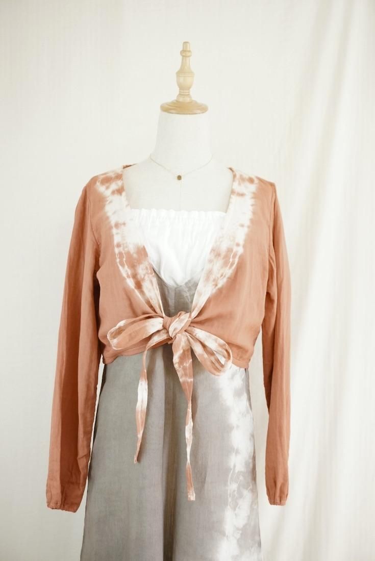 W gauze Ribbon Cardigan Retrobrown
