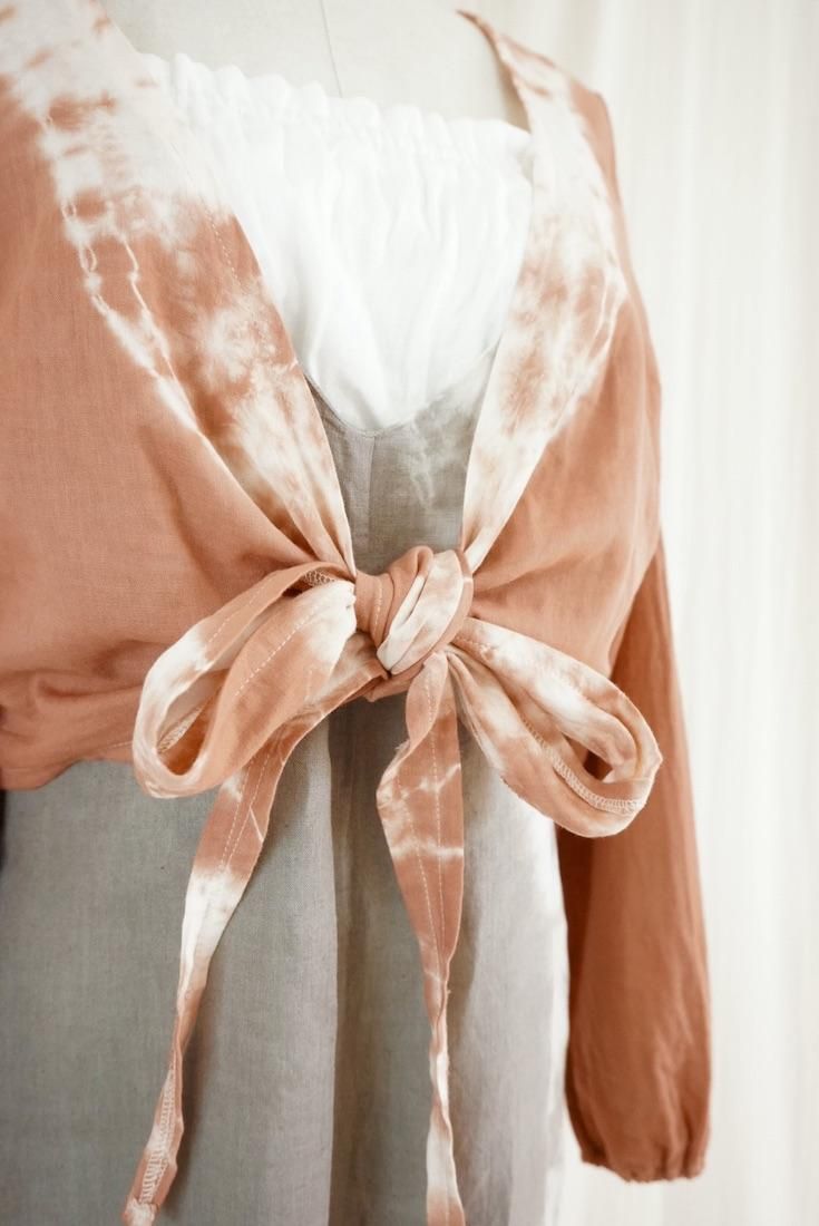 W gauze Ribbon Cardigan Retrobrown
