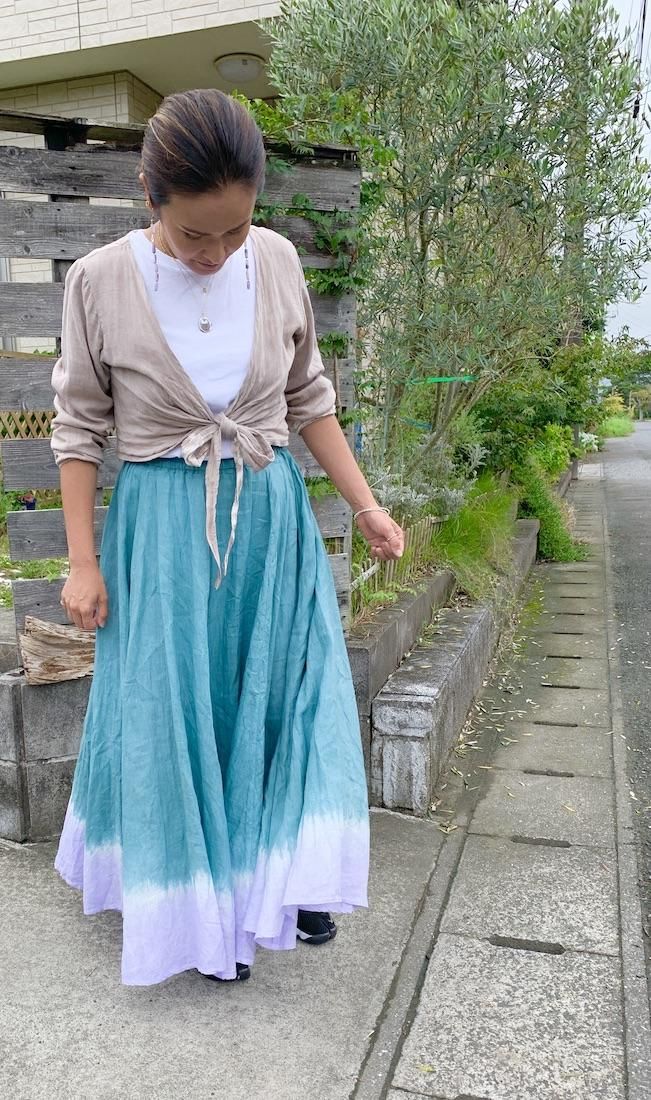 W gauze Ribbon Cardigan “Greentea x Pinkbeige”