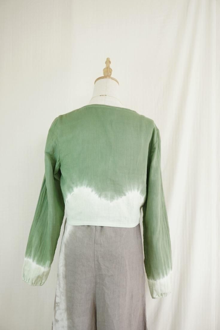 W gauze Ribbon Cardigan “Junglegreen x Pistachio”