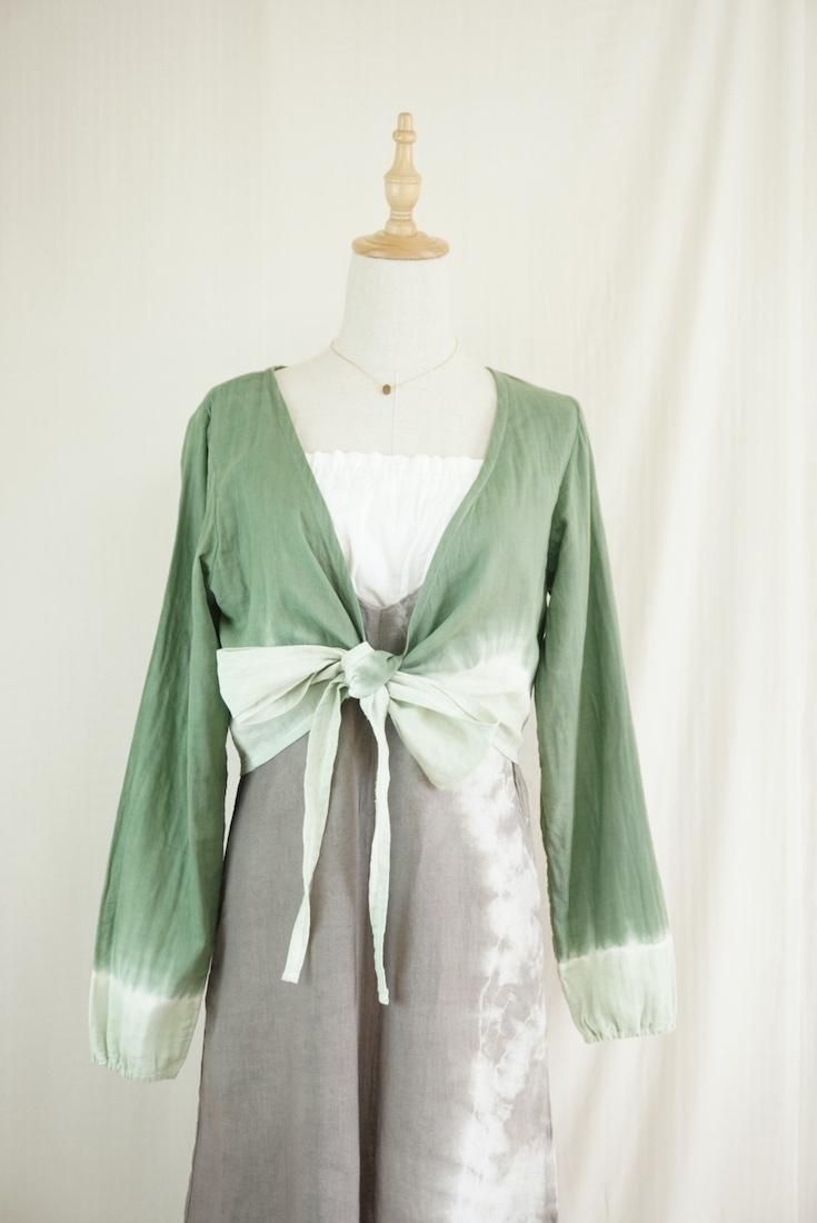 W gauze Ribbon Cardigan Junglegreen x Pistachio