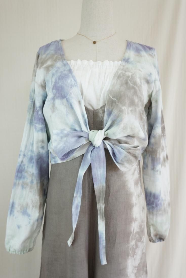 W gauze Ribbon Cardigan Lavender x Pistachio x Taupe