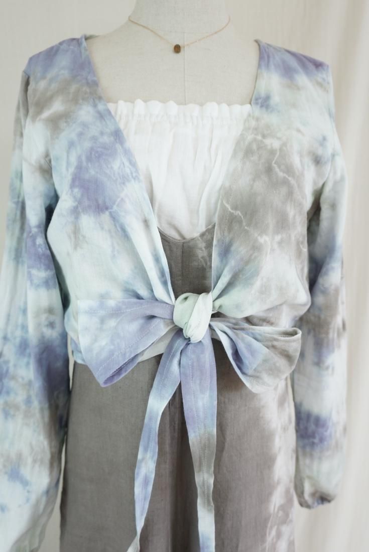 W gauze Ribbon Cardigan Lavender x Pistachio x Taupe