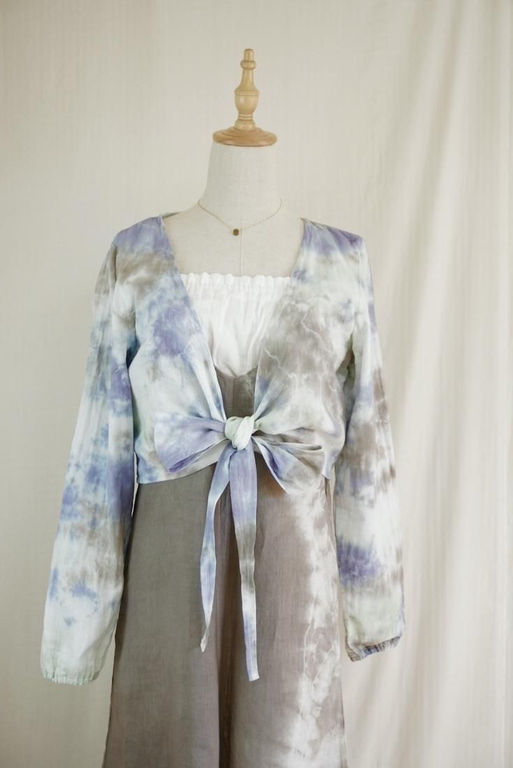 W gauze Ribbon Cardigan Lavender x Pistachio x Taupe