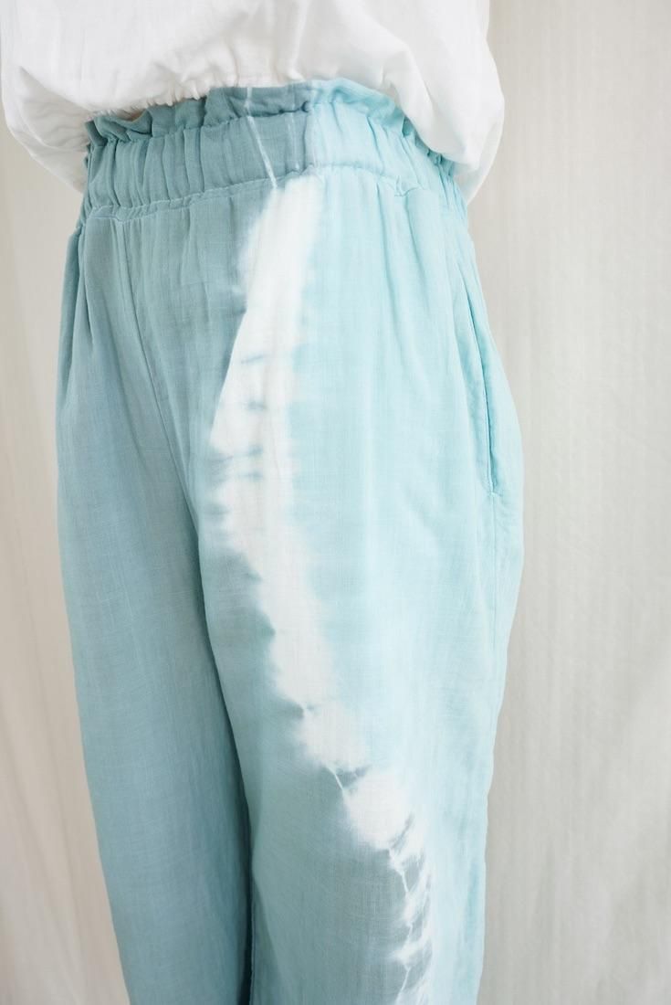 W gauze Relax Pants Deepgreen x Turquoise