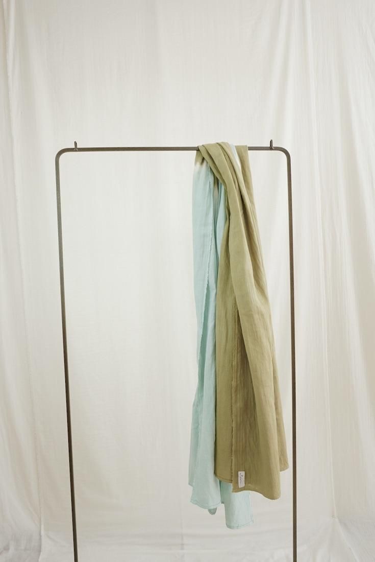 Organic Cotton W-gauze Big stole Khaki x Sage 