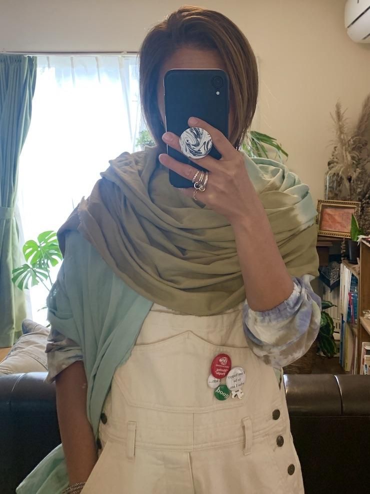 Organic Cotton W-gauze Big stole Khaki x Sage 