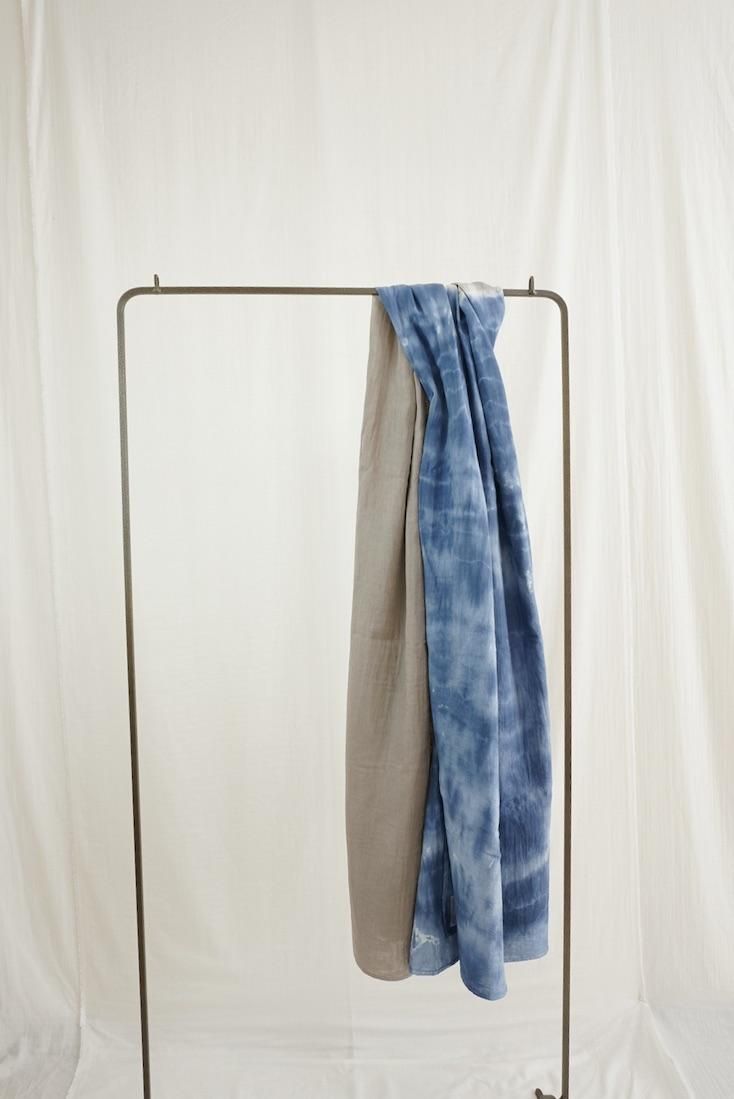 Organic Cotton W-gauze Big stole Taupe x Navy 