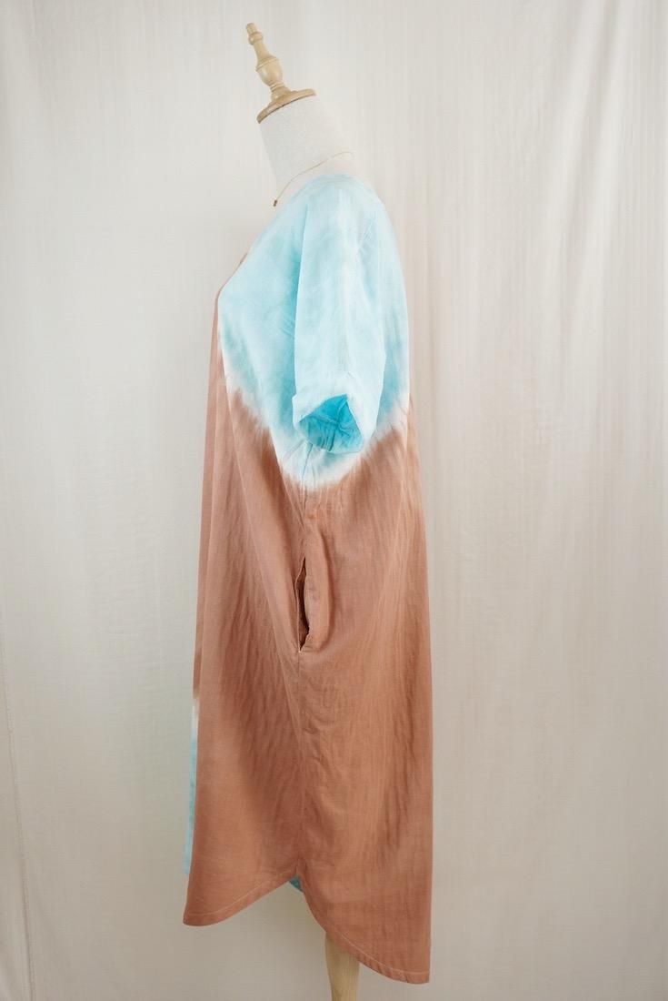 W-gauze  Relax Dress Retrobrown x Turquoise