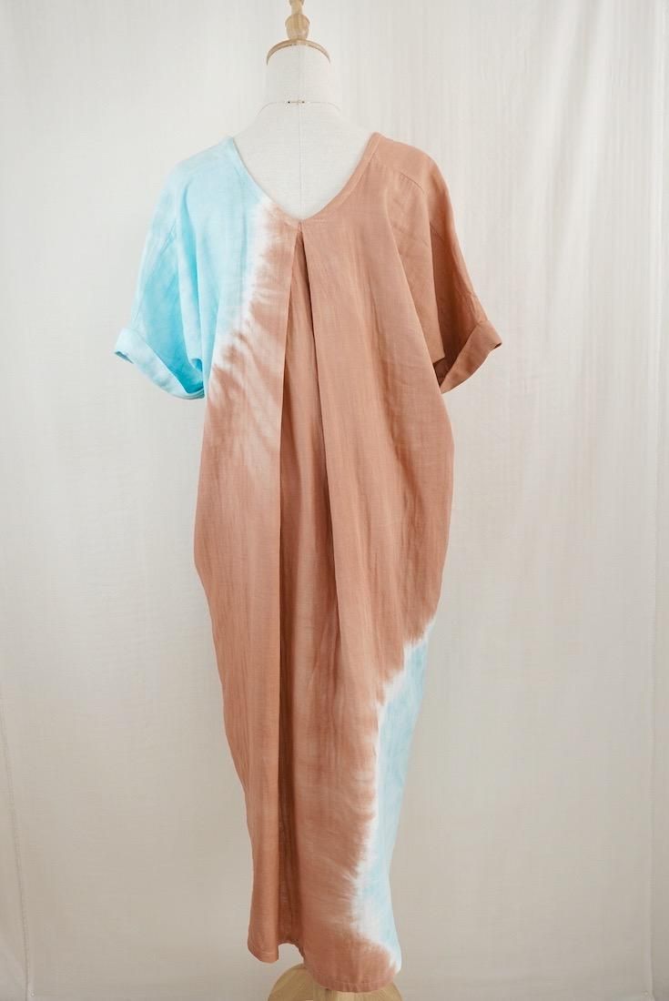 W-gauze  Relax Dress Retrobrown x Turquoise