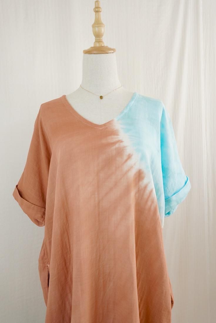 W-gauze  Relax Dress Retrobrown x Turquoise