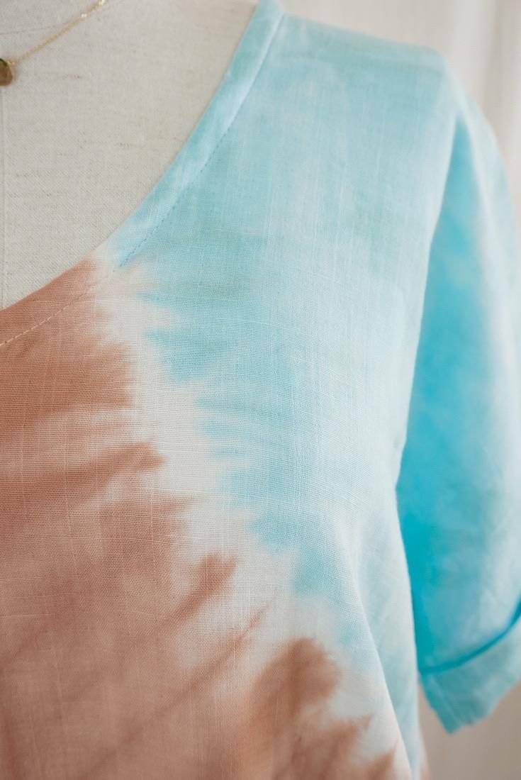 W-gauze  Relax Dress Retrobrown x Turquoise