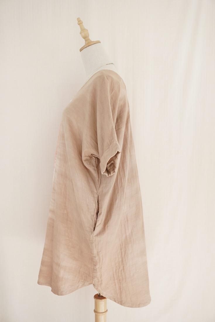 W-gauze Short Relax Dress Guava x Brownsugar