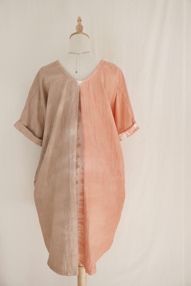 W-gauze Short Relax Dress Guava x Brownsugar