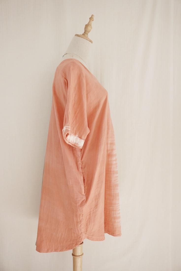 W-gauze Short Relax Dress Guava x Brownsugar