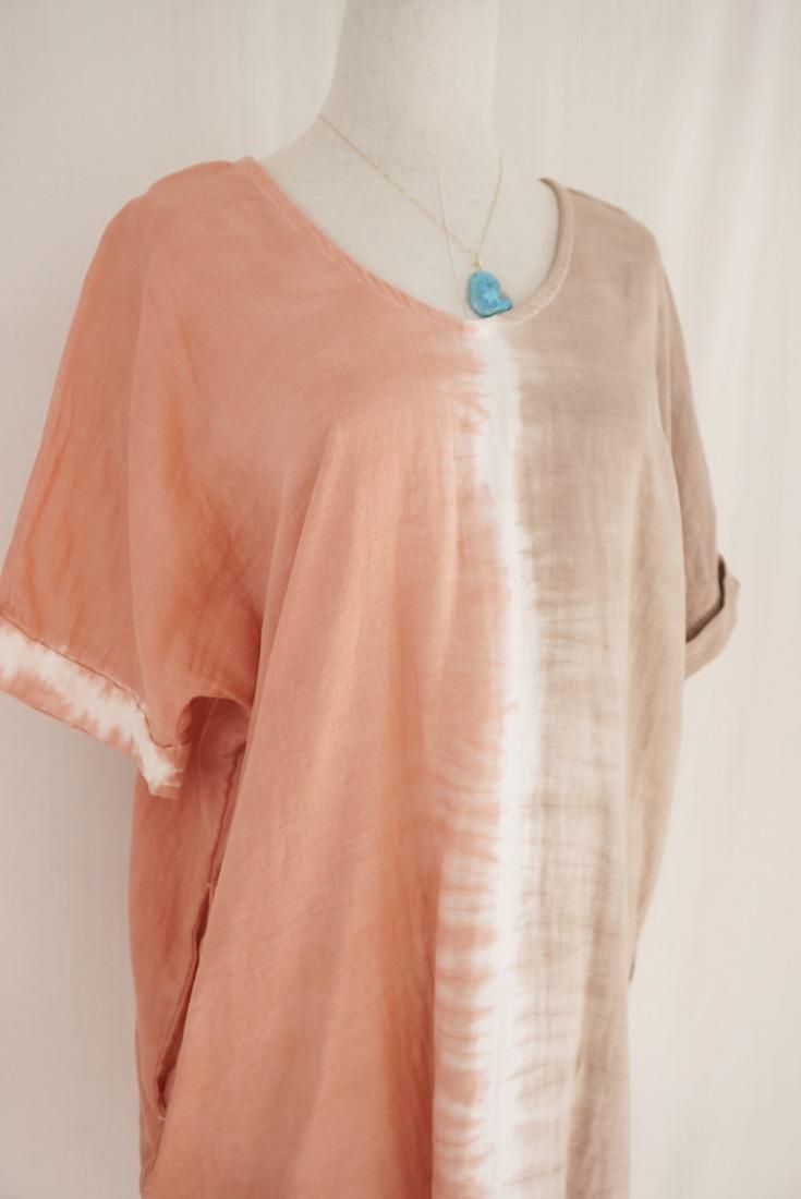 W-gauze Short Relax Dress Guava x Brownsugar