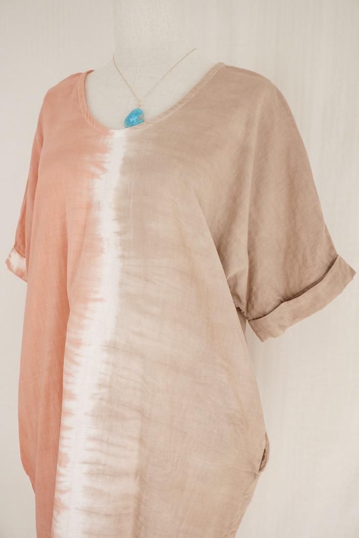 W-gauze Short Relax Dress Guava x Brownsugar