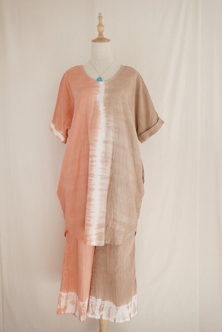 W-gauze Short Relax Dress Guava x Brownsugar