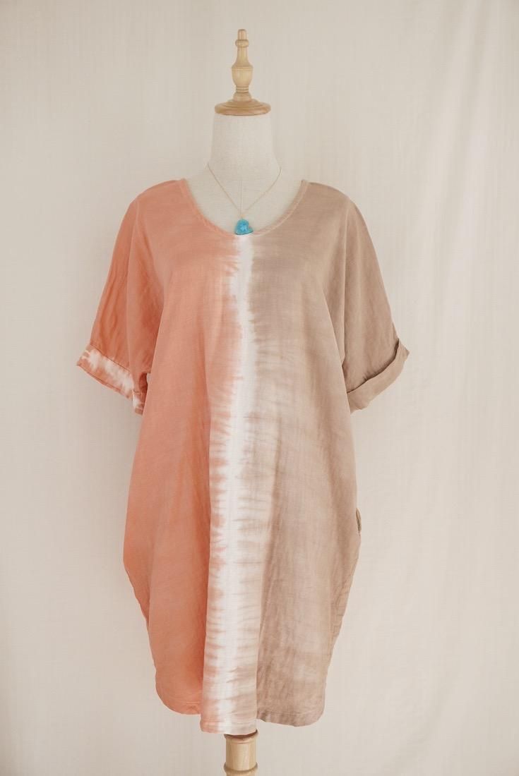 W-gauze Short Relax Dress Guava x Brownsugar