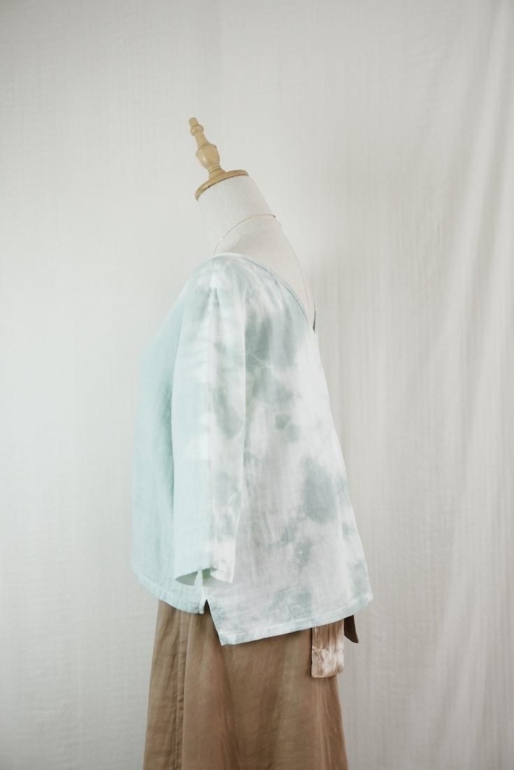 W-gauze Middle sleeve top Sage