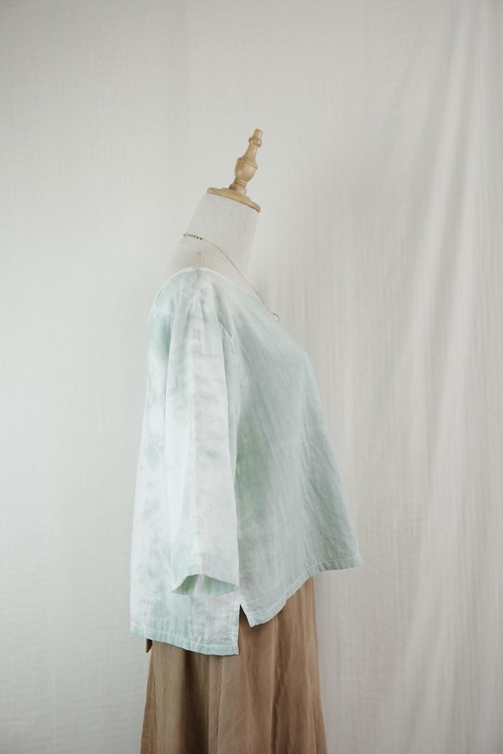 W-gauze Middle sleeve top Sage