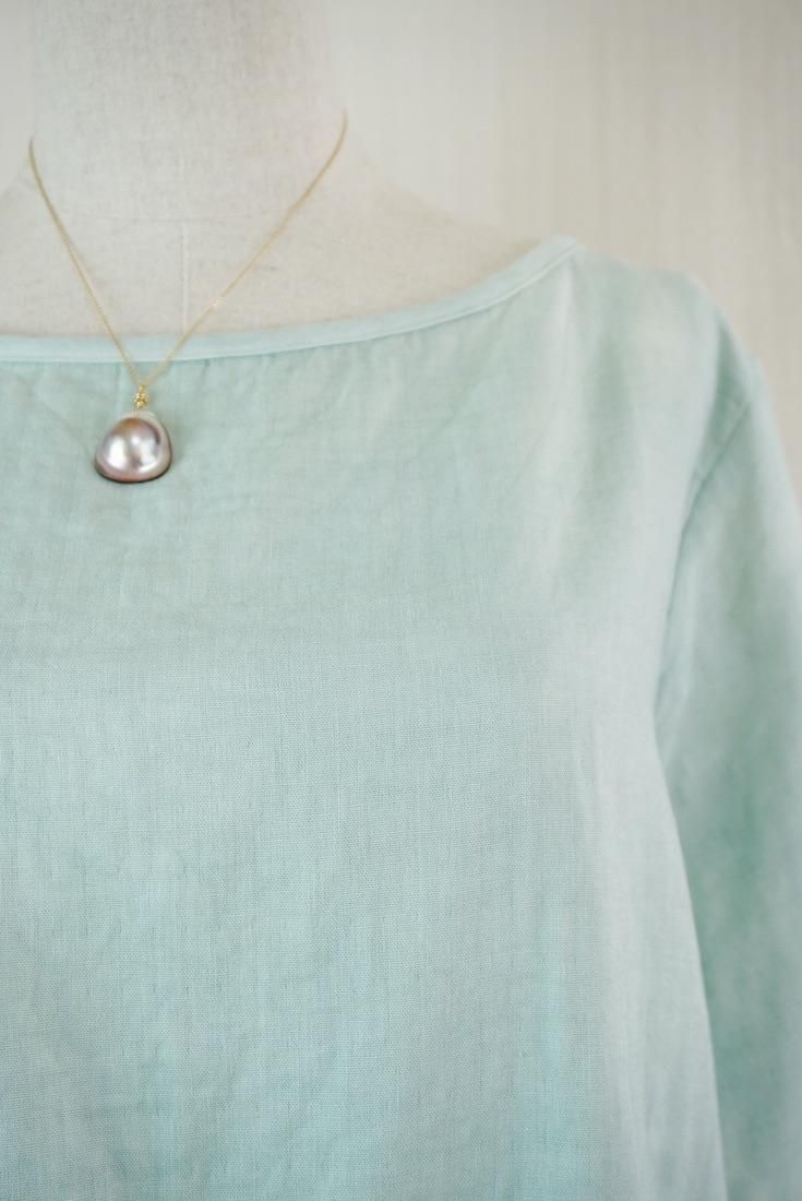W-gauze Middle sleeve top Sage