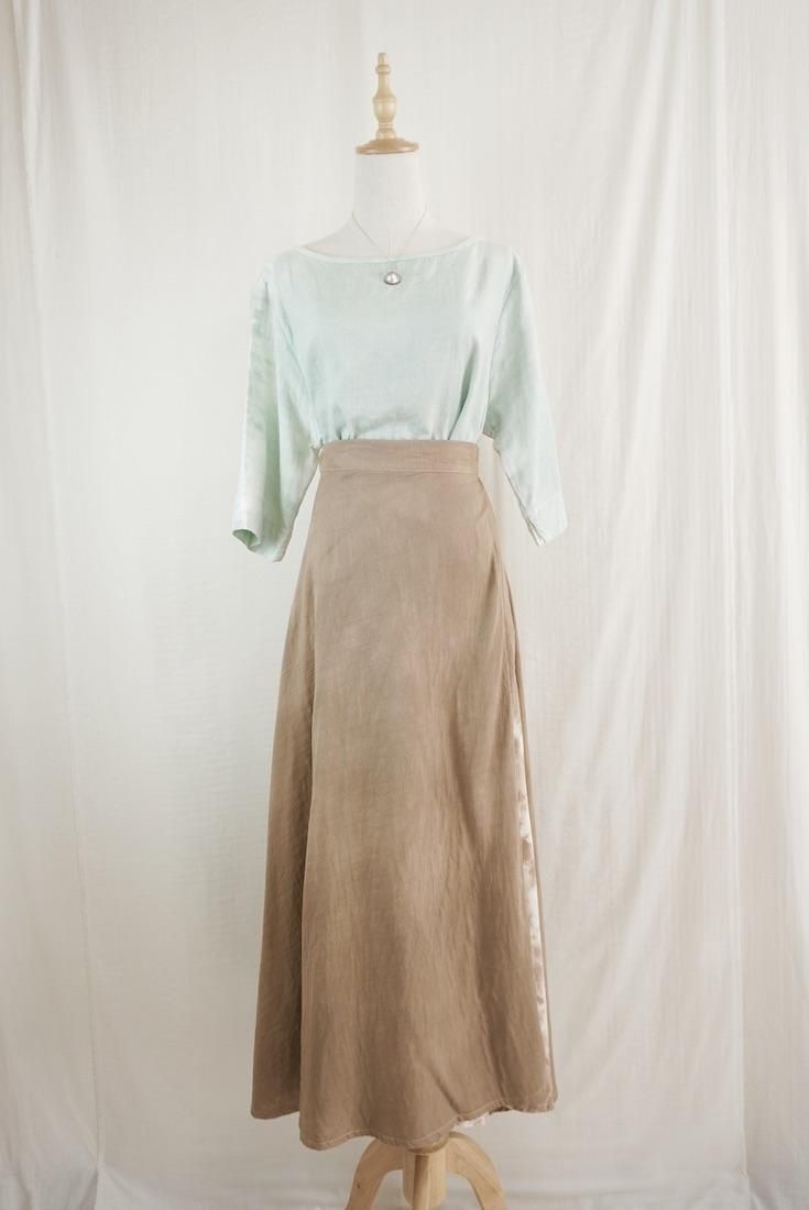 W-gauze Middle sleeve top Sage
