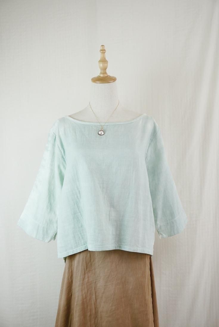 W-gauze Middle sleeve top Sage